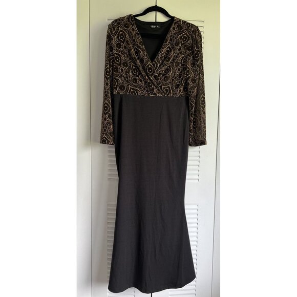 Shein Curve Women's Black & Metallic Gold Long Dress Size 0XL Party Formal - Picture 1 of 7